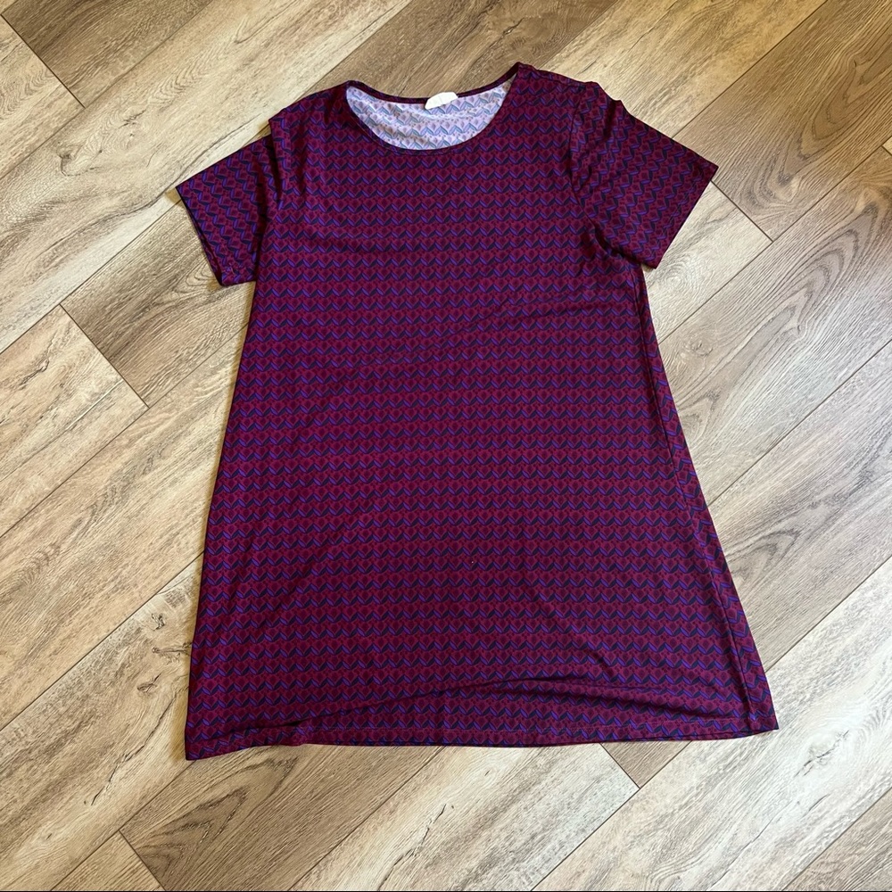 Natural Life T-Shirt Dress Short Sleeve Boho Geo Print Red Purple Teal Size L